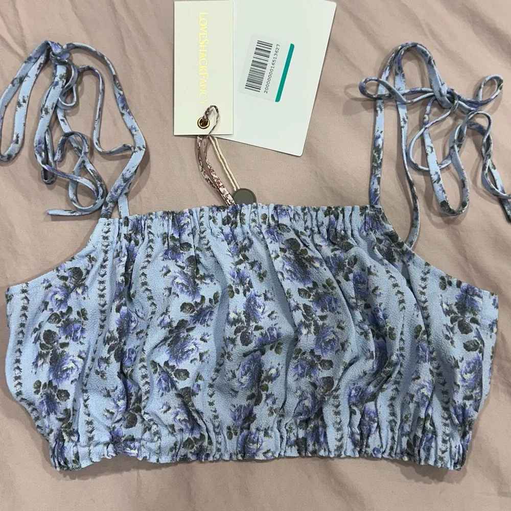 LoveShackFancy Floral Blue Ruffle Top XS NWT - Picture 4 of 6